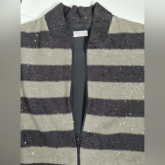 Brunello Cucinelli Women Stripe Cardigan - Grey and Blue - Size-up - Picture 7 of 10